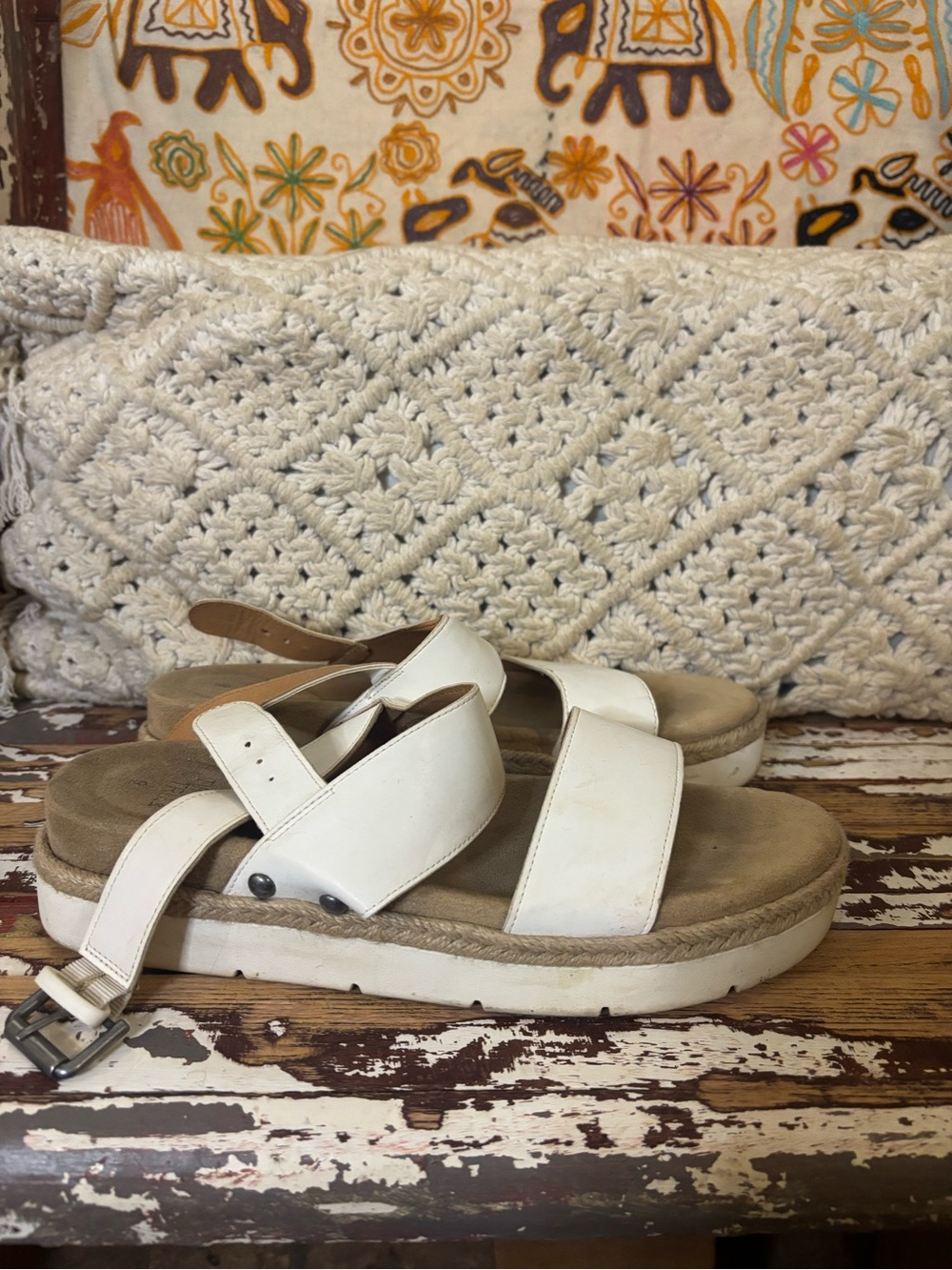 Time and Tru White Platform Slide Sandals with Ankle Strap